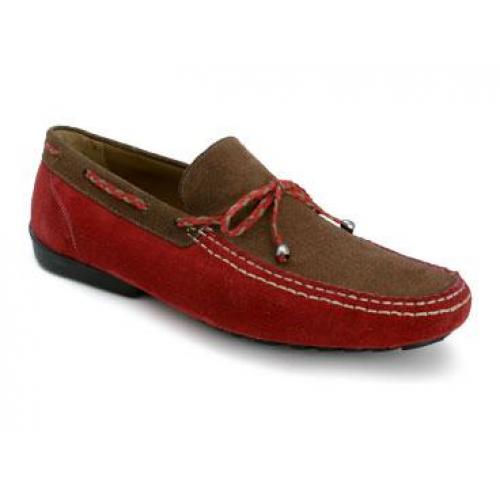 Mezlan "Palermo" Red / Tobacco Genuine Suede Leather Loafer Shoes